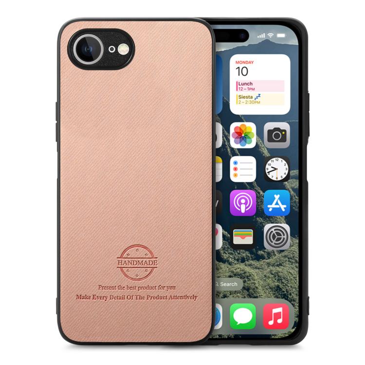 For iPhone 16e Twill Fabric Leather Skin Back Phone Case(Pink) by bashfashion