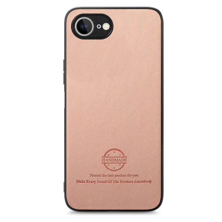 For iPhone 16e Twill Fabric Leather Skin Back Phone Case(Pink) by bashfashion