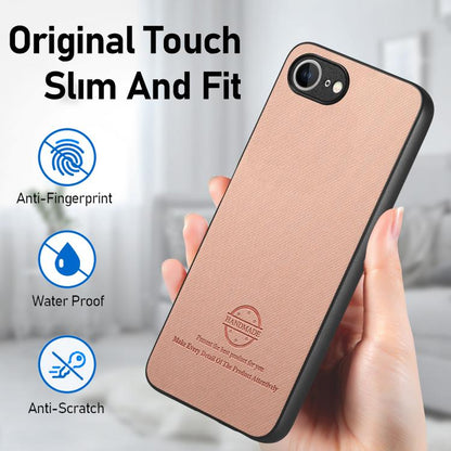For iPhone 16e Twill Fabric Leather Skin Back Phone Case(Pink) by bashfashion