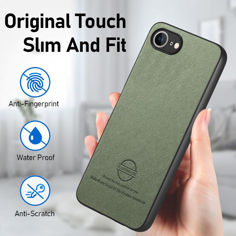 For iPhone 16e Twill Fabric Leather Skin Back Phone Case(Green) by bashfashion