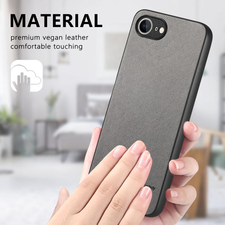 For iPhone 16e Twill Fabric Leather Skin Back Phone Case(Gray) by bashfashion