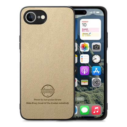 For iPhone 16e Twill Fabric Leather Skin Back Phone Case(Khaki) by bashfashion