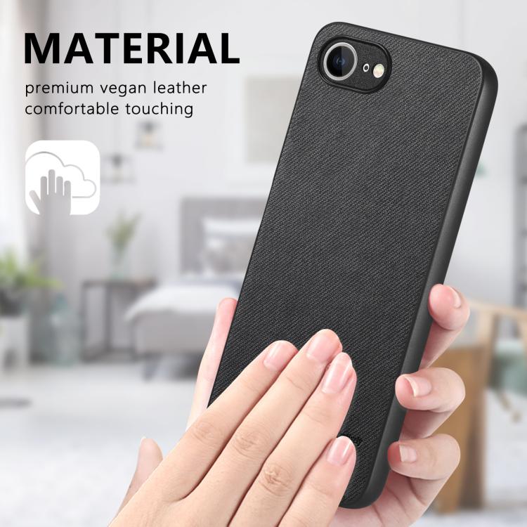 For iPhone 16e Twill Fabric Leather Skin Back Phone Case(Black) by bashfashion