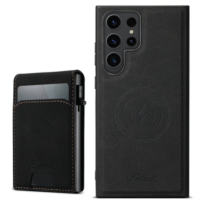 For Samsung Galaxy S24 Ultra 5G Suteni H19 Litchi Texture 2-in-1 MagSafe Removable Card Case Back Phone Case(Black) by Suteni