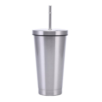 JUNSUNMAY 500ml 304 Stainless Steel Water Vacuum Bottle Coffee Cup with Lid and Straw(Steel Color) by JUNSUNMAY