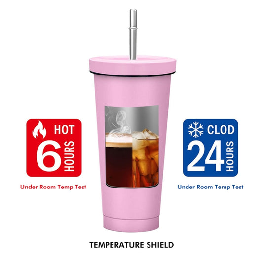 JUNSUNMAY 500ml 304 Stainless Steel Water Vacuum Bottle Coffee Cup with Lid and Straw(Pink) by JUNSUNMAY