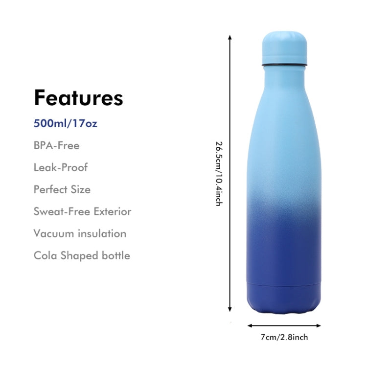 JUNSUNMAY 500ml Gradient Colored Coating 304 Stainless Steel Water Vacuum Bottle(Gradient Blue) by JUNSUNMAY