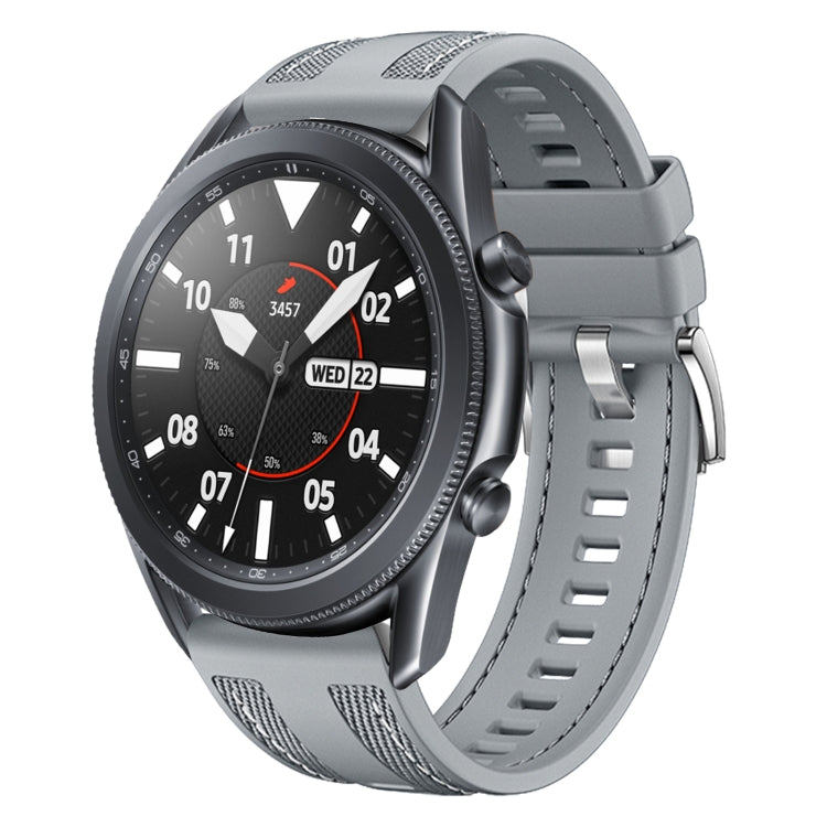 For Samsung Galaxy Watch 3 45mm Push Connector 22mm Hybrid Nylon Silicone Watch Band(Gray) by bashfashion
