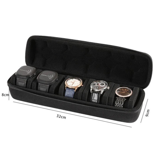Portable 5 Watch Position Zipper Display Storage Box Hard Case by bashfashion