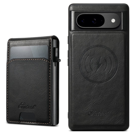 For Google Pixel 9 Suteni H19 Oil Wax 2-in-1 MagSafe Removable Card Box Back Phone Case(Black) by Suteni