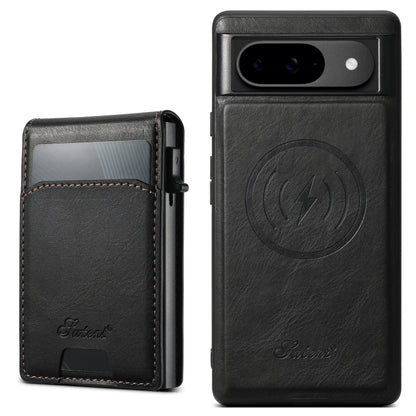 For Google Pixel 9 Pro Suteni H19 Oil Wax 2-in-1 MagSafe Removable Card Box Back Phone Case(Black) by Suteni