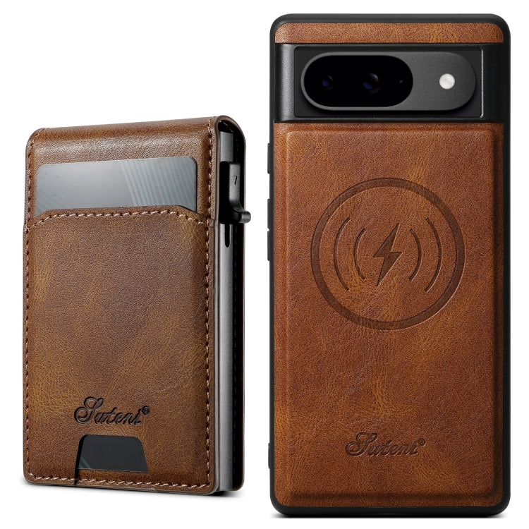 For Google Pixel 9 Pro Suteni H19 Oil Wax 2-in-1 MagSafe Removable Card Box Back Phone Case(Brown) by Suteni