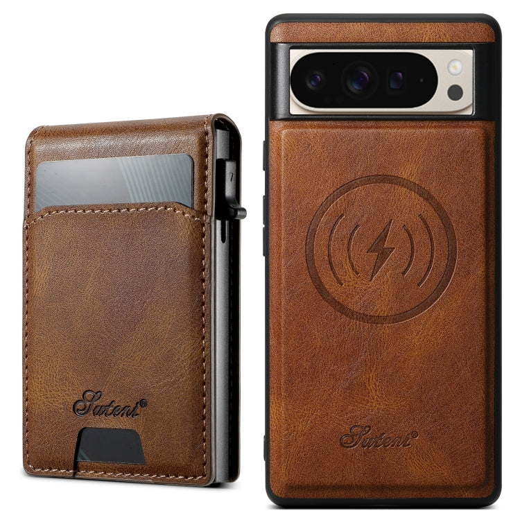 For Google Pixel 9 Pro XL Suteni H19 Oil Wax 2-in-1 MagSafe Removable Card Box Back Phone Case(Brown) by Suteni