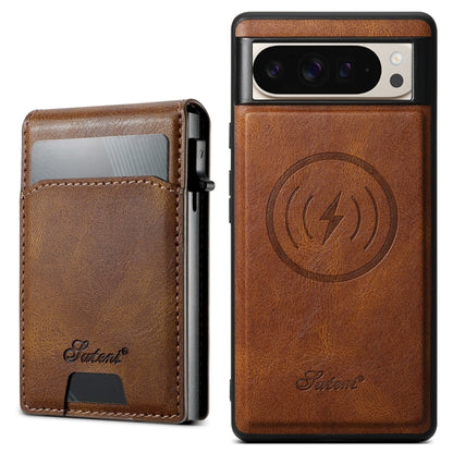 For Google Pixel 9 Pro XL Suteni H19 Oil Wax 2-in-1 MagSafe Removable Card Box Back Phone Case(Brown) by Suteni