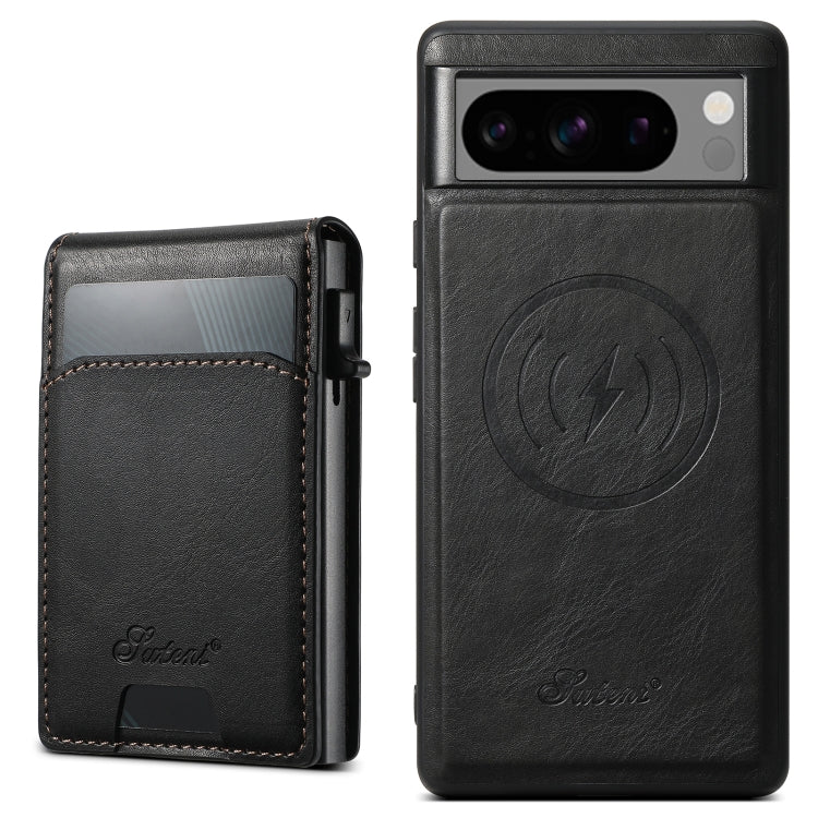 For Google Pixel 8 Suteni H19 Oil Wax 2-in-1 MagSafe Removable Card Box Back Phone Case(Brown) by Suteni