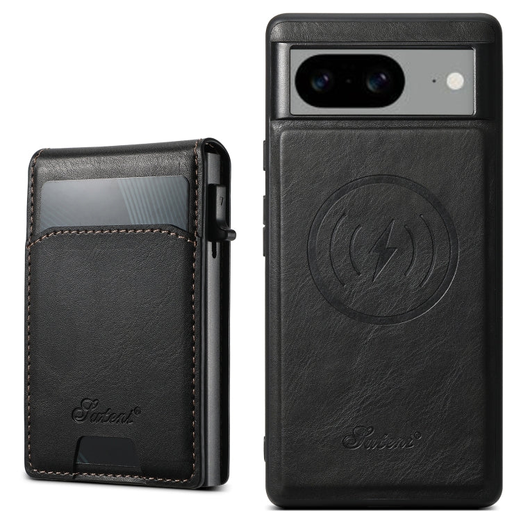 For Google Pixel 8a Suteni H19 Oil Wax 2-in-1 MagSafe Removable Card Box Back Phone Case(Black) by Suteni