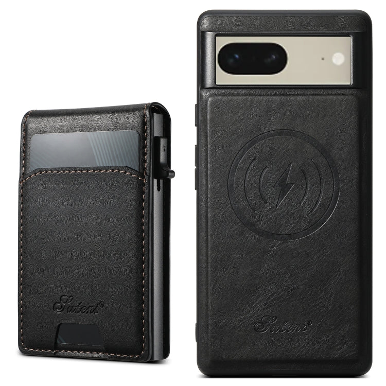 For Google Pixel 7 Suteni H19 Oil Wax 2-in-1 MagSafe Removable Card Box Back Phone Case(Black) by Suteni