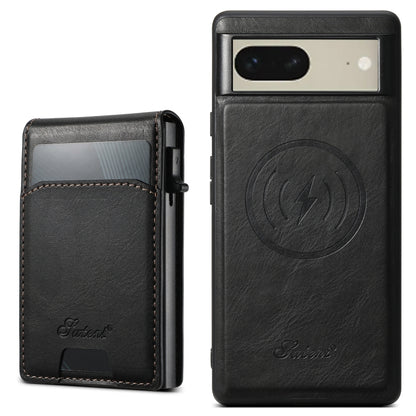 For Google Pixel 7 Suteni H19 Oil Wax 2-in-1 MagSafe Removable Card Box Back Phone Case(Black) by Suteni