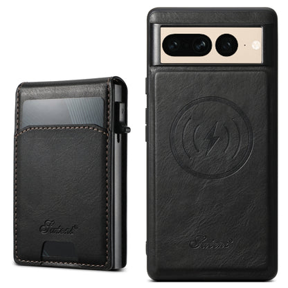 For Google Pixel 7 Pro Suteni H19 Oil Wax 2-in-1 MagSafe Removable Card Box Back Phone Case(Black) by Suteni