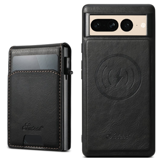 For Google Pixel 7 Pro Suteni H19 Oil Wax 2-in-1 MagSafe Removable Card Box Back Phone Case(Black) by Suteni