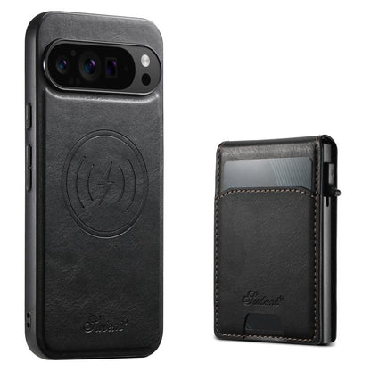 For Google Pixel 10 Pro Suteni H19 Oil Wax 2-in-1 MagSafe Removable Card Box Back Phone Case(Black) by Suteni