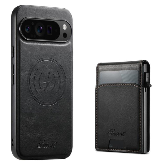 For Google Pixel 10 Suteni H19 Oil Wax 2-in-1 MagSafe Removable Card Box Back Phone Case(Black) by Suteni