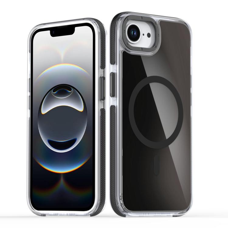 For iPhone 16e Dual-Color Gradient Discolor MagSafe Phone Case(Black) by bashfashion