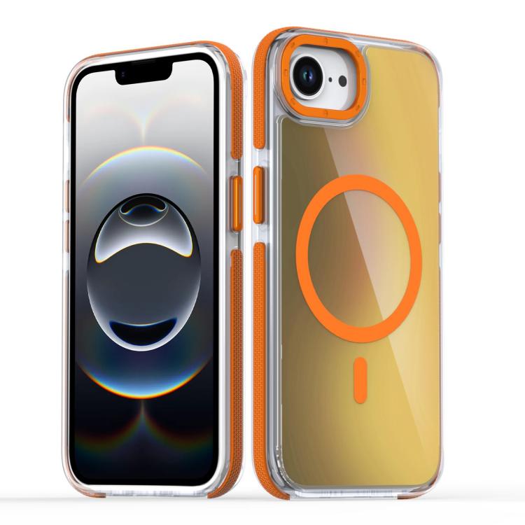 For iPhone 16e Dual-Color Gradient Discolor MagSafe Phone Case(Orange) by bashfashion
