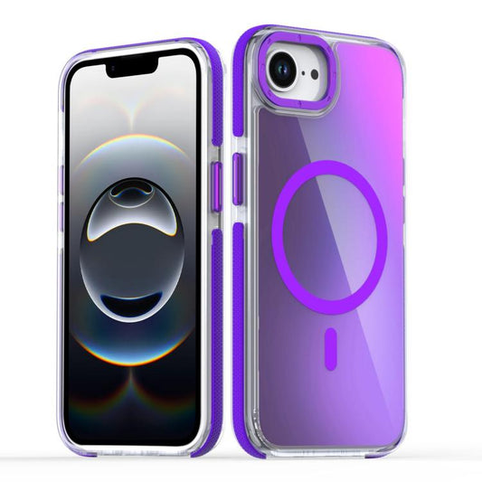 For iPhone 16e Dual-Color Gradient Discolor MagSafe Phone Case(Purple) by bashfashion