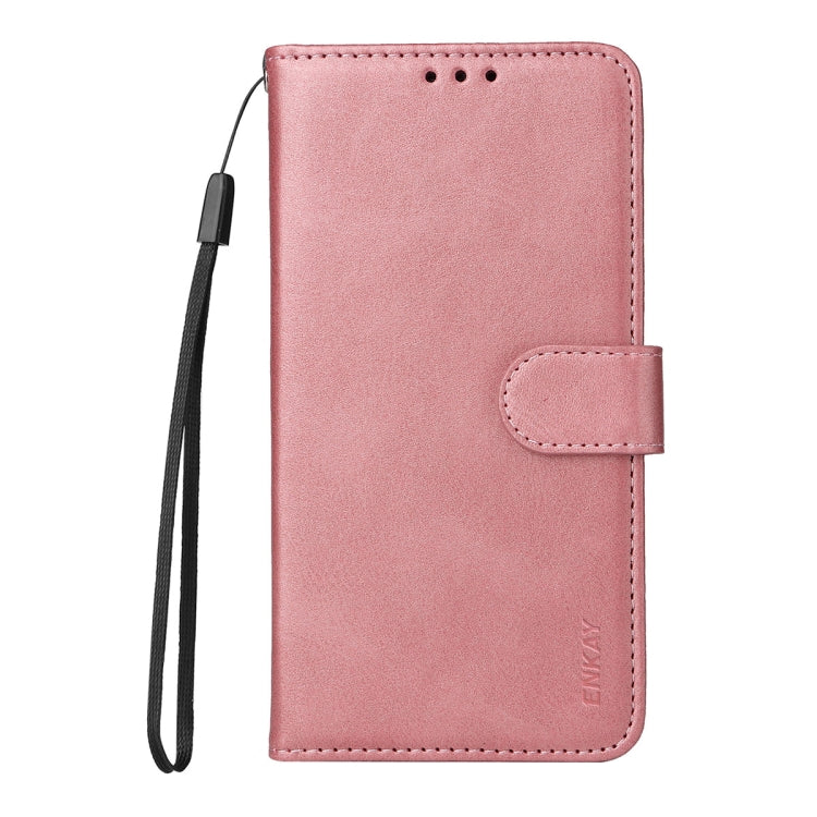 For iPhone 16e ENKAY Card Wallet Calf Texture Leather Phone Case with Screen Film(Pink) by ENKAY