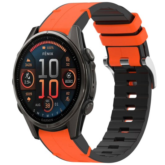 For Garmin Fenix 8 AMOLED 47mm Quick Release Buckle 22mm Silicone Leather Watch Band(Orange) by bashfashion
