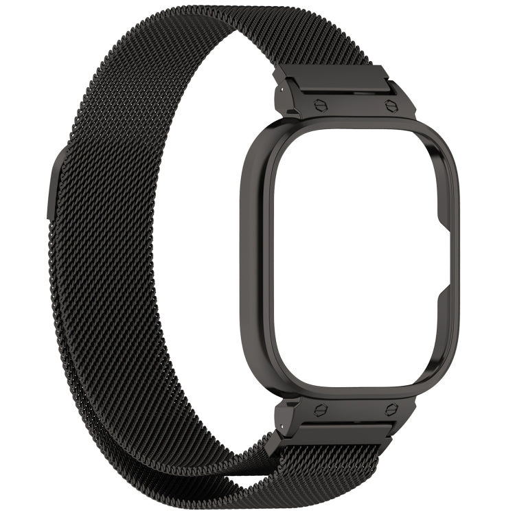 For Redmi Watch 5 Metal Frame Watch Case Integrated Milan Magnetic Steel Mesh Watch Band(Black) by bashfashion