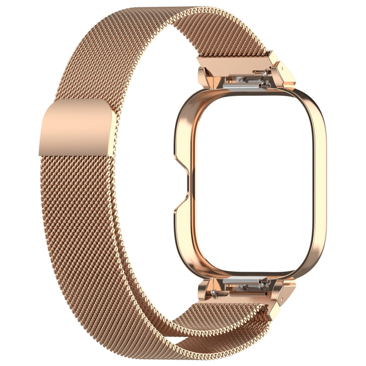 For Redmi Watch 5 Metal Frame Watch Case Integrated Milan Magnetic Steel Mesh Watch Band(Rose Gold) by bashfashion
