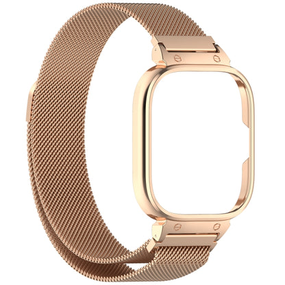 For Redmi Watch 5 Metal Frame Watch Case Integrated Milan Magnetic Steel Mesh Watch Band(Rose Gold) by bashfashion