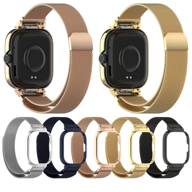 For Redmi Watch 5 Metal Frame Watch Case Integrated Milan Magnetic Steel Mesh Watch Band(Rose Gold) by bashfashion