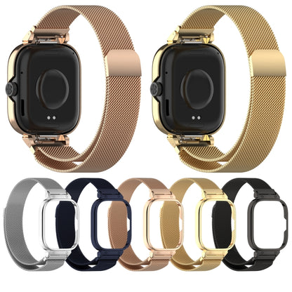 For Redmi Watch 5 Metal Frame Watch Case Integrated Milan Magnetic Steel Mesh Watch Band(Rose Gold) by bashfashion