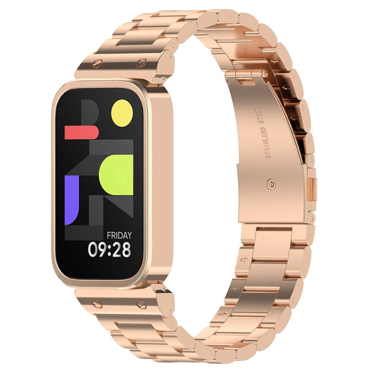 For Redmi Bnad 3 Metal Frame Watch Case Integrated Three Beads Stainless Steel Watch Band(Rose Gold) by bashfashion