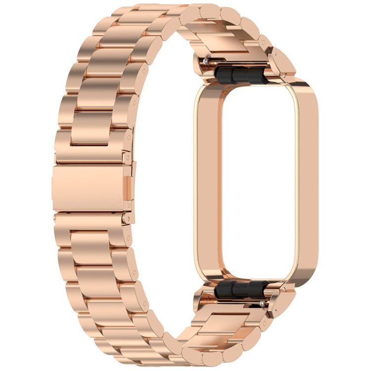 For Redmi Bnad 3 Metal Frame Watch Case Integrated Three Beads Stainless Steel Watch Band(Rose Gold) by bashfashion