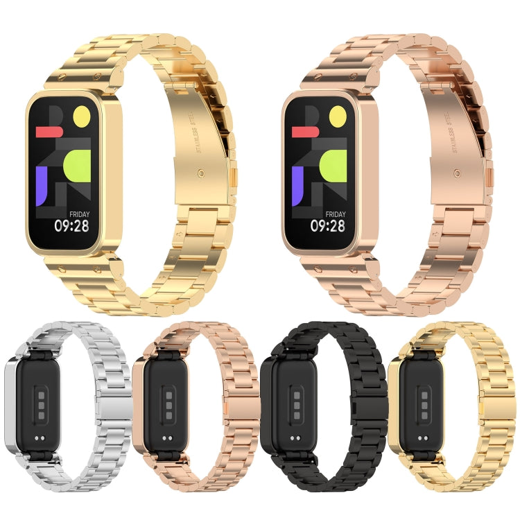 For Redmi Bnad 3 Metal Frame Watch Case Integrated Three Beads Stainless Steel Watch Band(Rose Gold) by bashfashion