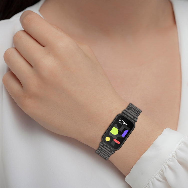 For Redmi Bnad 3 Metal Frame Watch Case Integrated Three Beads Stainless Steel Watch Band(Gold) by bashfashion