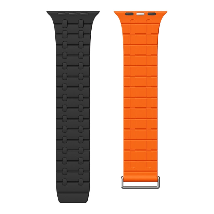 For Apple Watch 46mm / 49mm / 45mm / 44mm AW-AP Dual Color Magnetic Silicone Watch Band(Black Orange) by bashfashion
