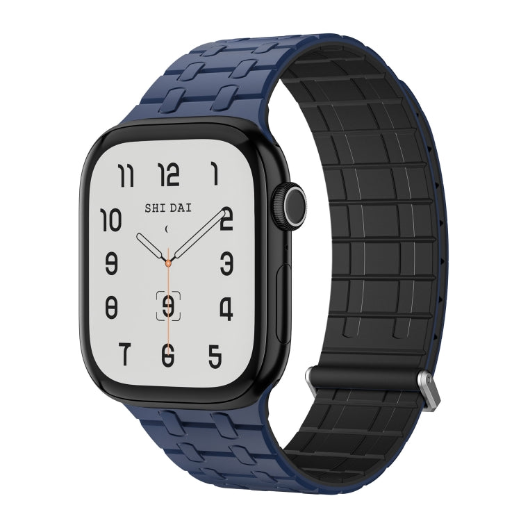 For Apple Watch 46mm / 49mm / 45mm / 44mm AW-AP Dual Color Magnetic Silicone Watch Band(Black Blue) by bashfashion