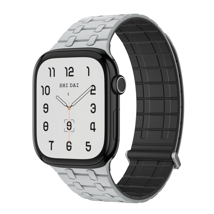 For Apple Watch 46mm / 49mm / 45mm / 44mm AW-AP Dual Color Magnetic Silicone Watch Band(Light Gray Black) by bashfashion