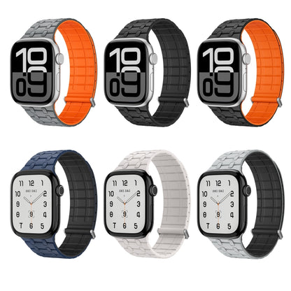 For Apple Watch 46mm / 49mm / 45mm / 44mm AW-AP Dual Color Magnetic Silicone Watch Band(Black Orange) by bashfashion