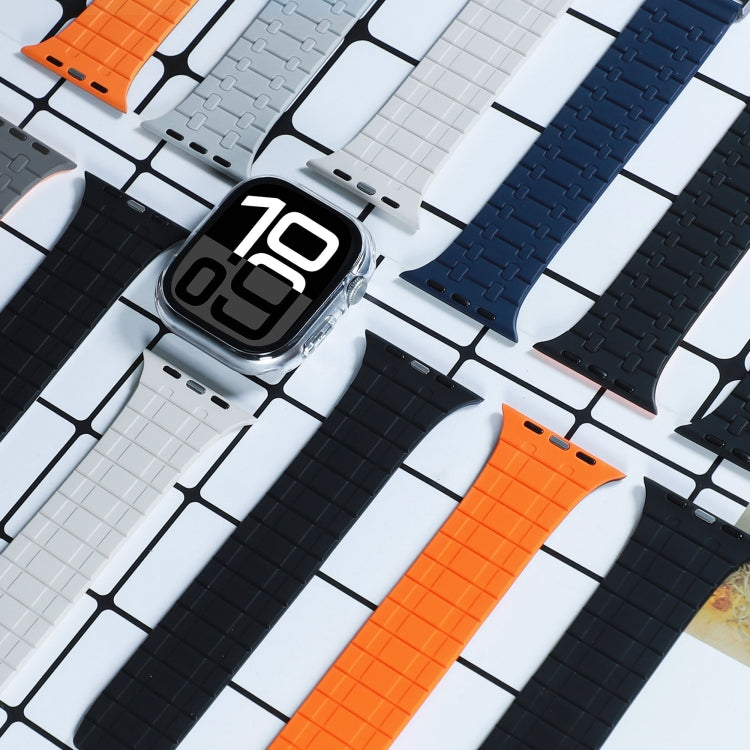 For Apple Watch 46mm / 49mm / 45mm / 44mm AW-AP Dual Color Magnetic Silicone Watch Band(Gray Orange) by bashfashion