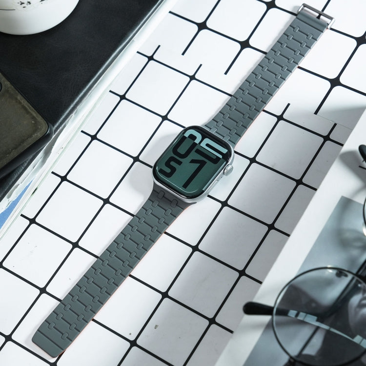 For Apple Watch 46mm / 49mm / 45mm / 44mm AW-AP Dual Color Magnetic Silicone Watch Band(Gray Orange) by bashfashion