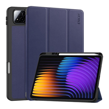 For Xiaomi Pad 7 / 7 Pro 11.2 ENKAY Tri-fold Custer Texture TPU Leather Smart Tablet Case with Pen Slot(Dark Blue) by ENKAY