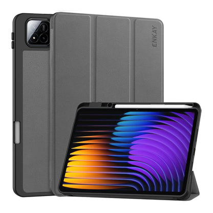 For Xiaomi Pad 7 / 7 Pro 11.2 ENKAY Tri-fold Custer Texture TPU Leather Smart Tablet Case with Pen Slot(Grey) by ENKAY