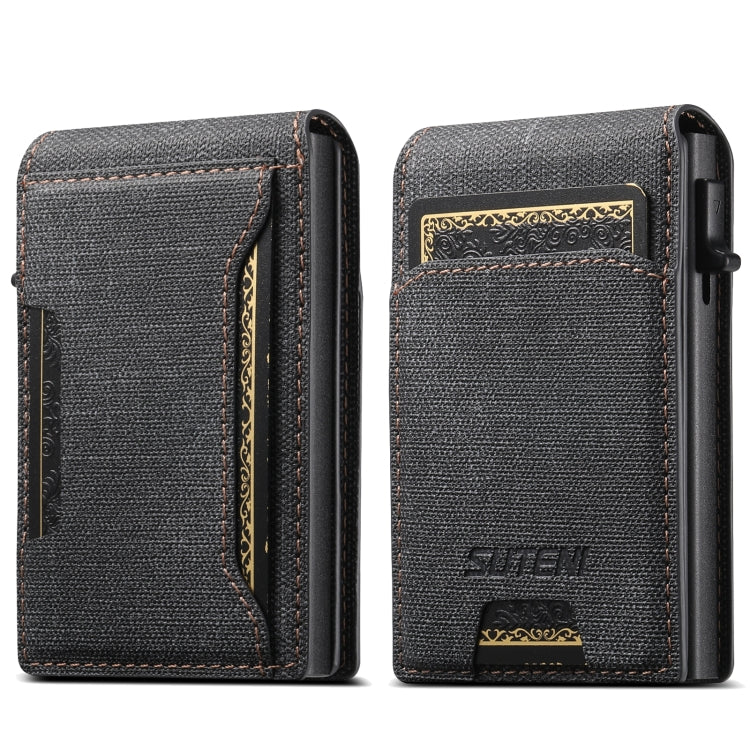 Suteni Denim Texture Key Press Automatically Pop Up Card Box(Black) by bashfashion