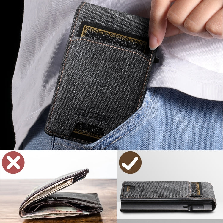 Suteni Denim Texture Key Press Automatically Pop Up Card Box(Black) by bashfashion